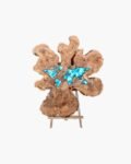 Neldi Art Gallery - Product, Abstract Olive Wood World Map with Blue Glass Inlay