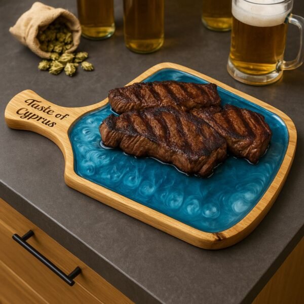 Neldi Art Gallery - Product, "Taste of Cyprus" Serving Board with Blue Resin