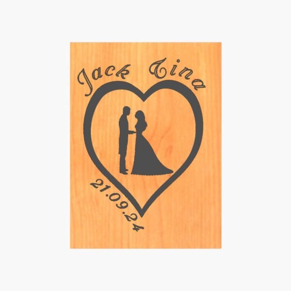 Neldi Art Gallery - Product, Engraved Couple Silhouette with Names & Date on Wood