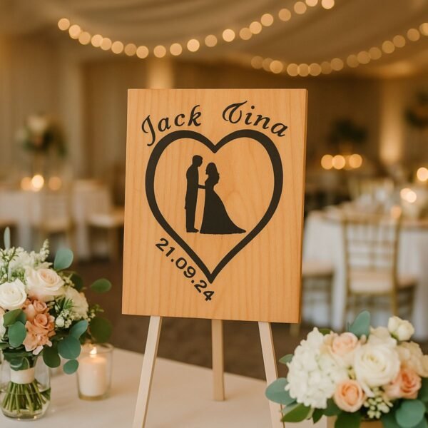 Neldi Art Gallery - Product, Engraved Couple Silhouette with Names & Date on Wood