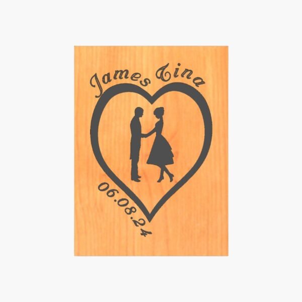 Neldi Art Gallery - Product, Engraved Couple Silhouette with Names & Date on Wood