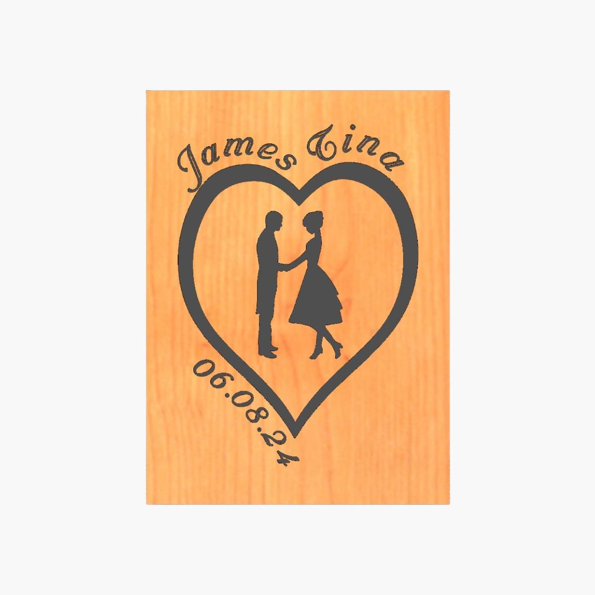 Neldi Art Gallery - Product, Engraved Couple Silhouette with Names & Date on Wood