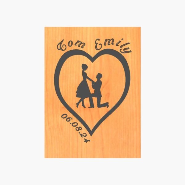 Neldi Art Gallery - Product, Engraved Couple Silhouette with Names & Date on Wood