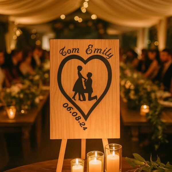 Neldi Art Gallery - Product, Engraved Couple Silhouette with Names & Date on Wood