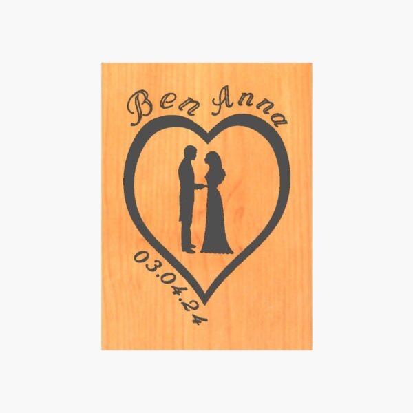 Neldi Art Gallery - Product, Engraved Couple Silhouette with Names & Date on Wood