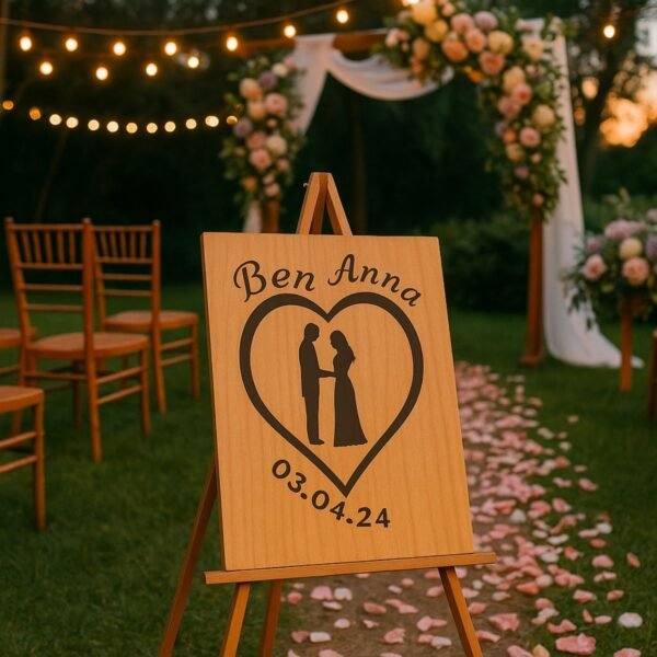Neldi Art Gallery - Product, Engraved Couple Silhouette with Names & Date on Wood
