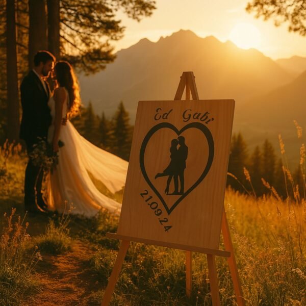 Neldi Art Gallery - Product, Engraved Couple Silhouette with Names & Date on Wood