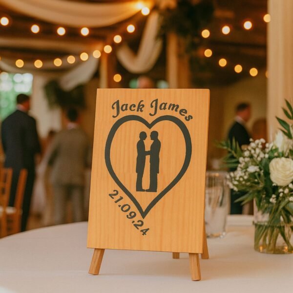 Neldi Art Gallery - Product, Engraved Couple Silhouette with Names & Date on Wood