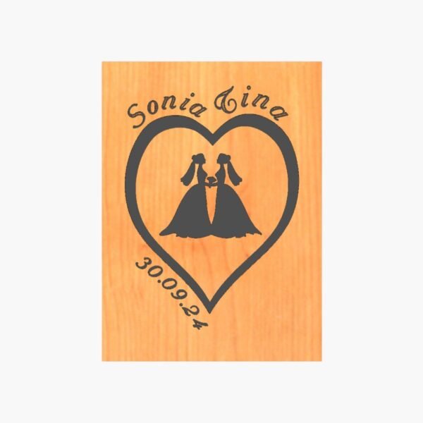 Neldi Art Gallery - Product, Engraved Couple Silhouette with Names & Date on Wood