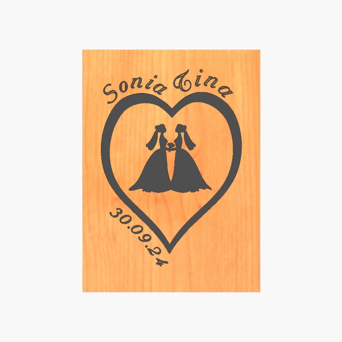 Neldi Art Gallery - Product, Engraved Couple Silhouette with Names & Date on Wood